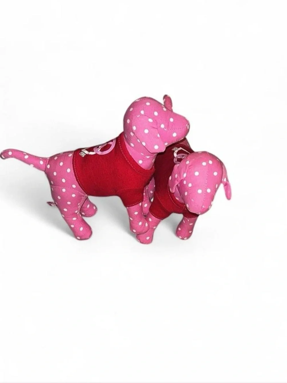 PINK Victoria's Secret Pink Polka Dot Plush Dog with Red Vest set of 2
